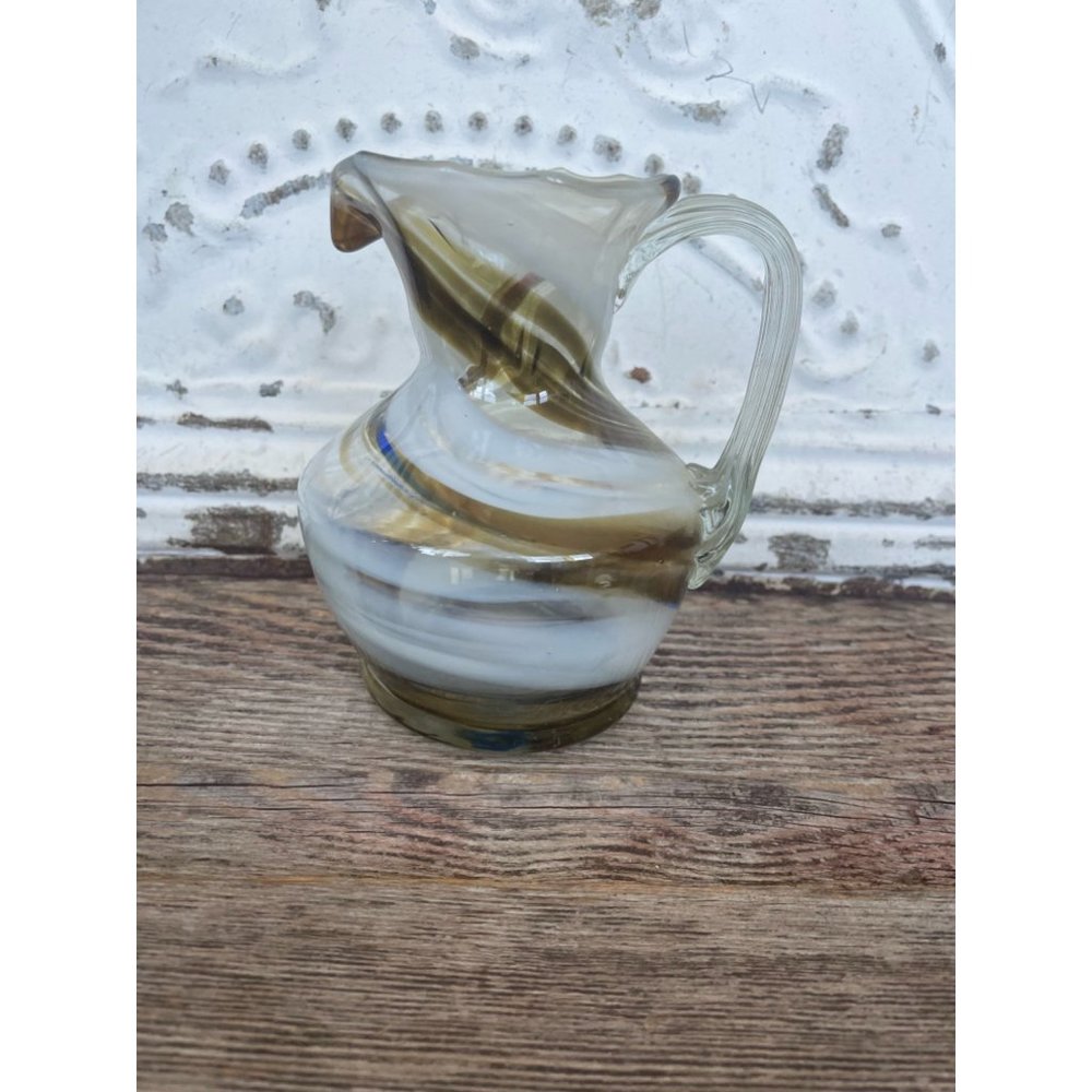 Vintage Art Glass Swirl Pitcher Smiths Old Timer Brown white - Picture 9 of 9
